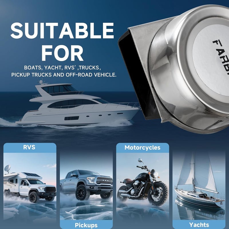 AOLIHAN 12V Marine Horn Single Super Large 125dB Waterproof Stainless Steel Horn, Suitable for Most Cars, Motorcycles, and Boats - Image 5
